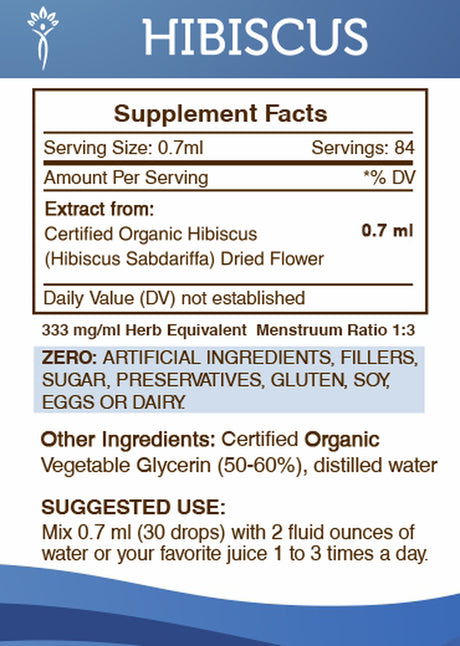 Hibiscus Tincture Alcohol-Free Extract, Organic Hibiscus (Hibiscus Sabdariffa) Dried Flower 2 Oz