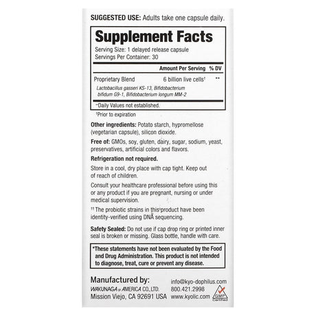 Kyolic Kyo-Dophilus, Fifty+ Probiotic, 6 Billion CFU, 30 Vegetarian Capsules