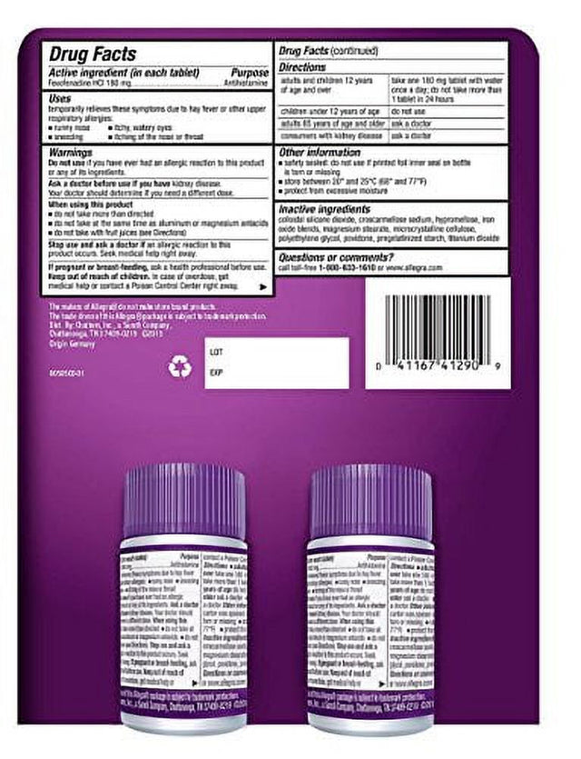Allegra 24 Hour Allergy Relief 180 Mg - 90 Ct