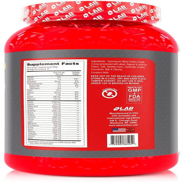 Lab Nutrition - Whey Protein Isolate 100% Hydrolyzed, Lean Muscle Building Powder Presentation, Gluten and Sugar Free, 73 Servings, Chocolate Flavored, 2 Lb