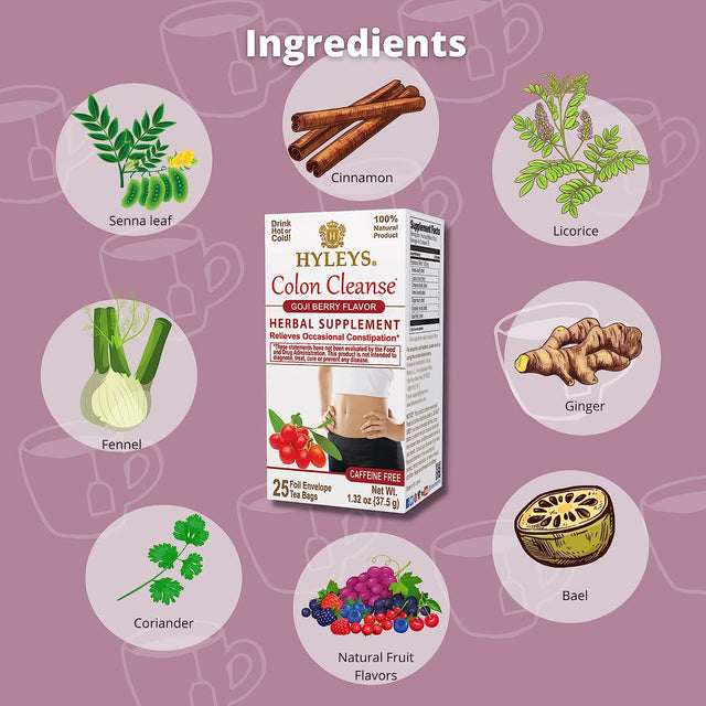 Hyleys Colon Cleanse Tea Goji Berry Flavor - 25 Tea Bags (1 Pack)