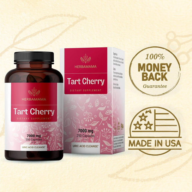 HERBAMAMA Tart Cherry Extract 250 Capsules - Joint Support & Uric Acid Control
