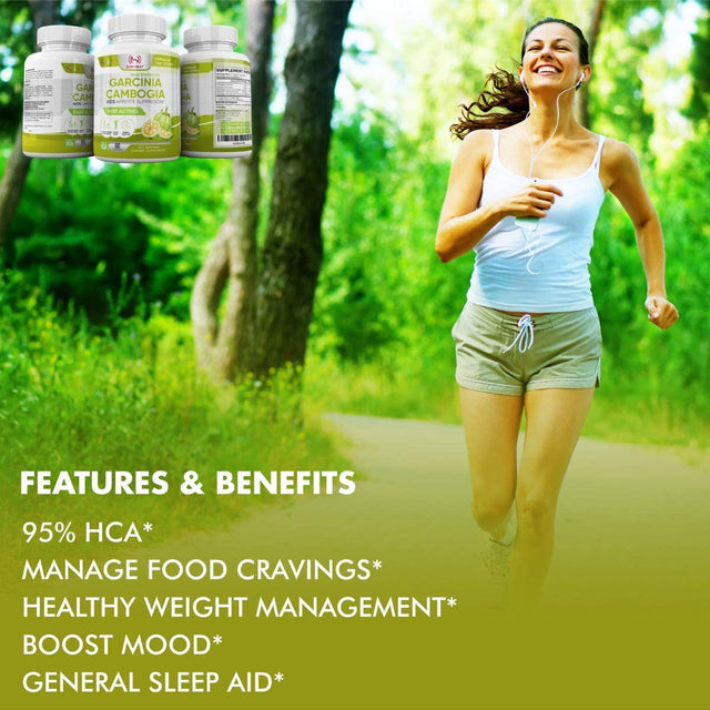 100% Pure Garcinia Cambogia Extract with 95% HCA - Manage Food Cravings - Best Carb Blocker for Women & Men - Max Strength Garcinia Cambogia Raw Diet Pills Made in USA - 60 Veggie Capsules