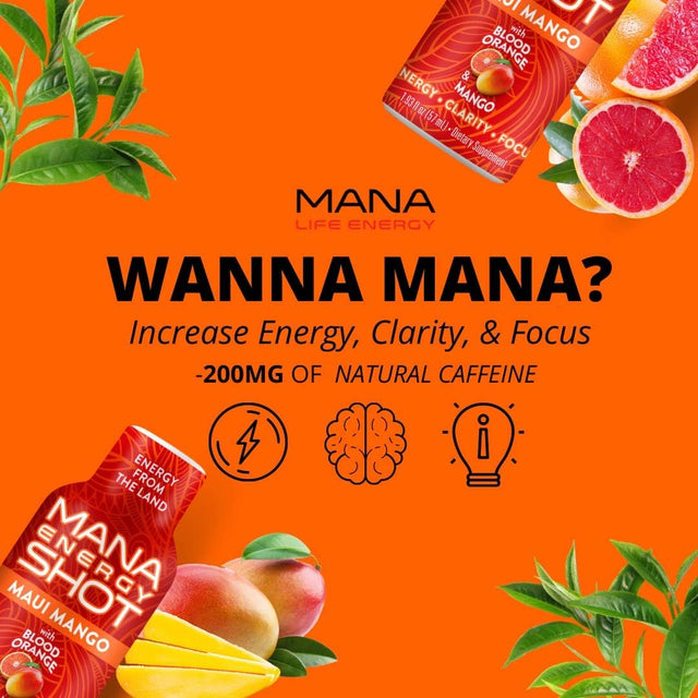 Maui Mango Shot- All Natural Plant Based W/Vitamin C, B12, Zinc for Energy, Focus, Clarity, Immunity Support, Antioxidant, Fatigue, Brain Fog,Performance (12PACK)