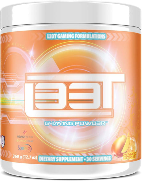 L33T Gaming Powder | Mango Citrus | 30 Servings | 12.7Oz | Gaming: Energy + Focus Enhancer