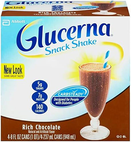 Glucerna Rich Chocolate Snack Shake, 4Ct, 8 Oz. (Pack of 4 Boxes)