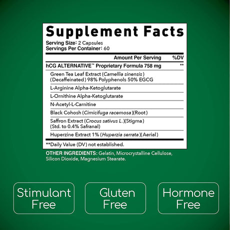 Hcg Alternative - Weight Loss Pills and Fat Burner for Men and Women - Boosts Metabolism Supports Healthy Diets - Alternative Formula - 30-Day Supply (120 Capsules per Bottle)