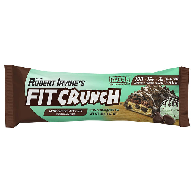 FITCRUNCH Snack Size Protein Bars, Designed by Robert Irvine, World’S Only 6-Layer Baked Bar, 3G of Sugar & Soft Cake Core (18 Bars, Mint Chocolate Chip)