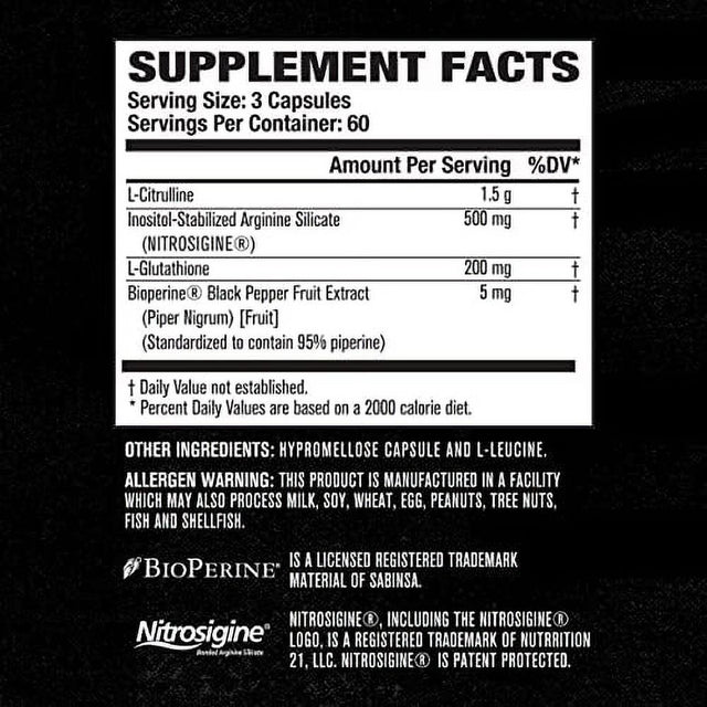 Jacked N.O. XT Nitric Oxide 180 Capsules with Nitrosigine L Arginine & L Citrulline for Muscle Growth, Pumps, Vascularity, & Energy
