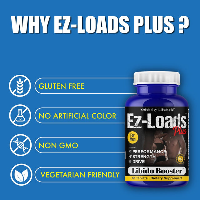 Ez-Loads plus Male Testosterone Booster Supplements, Performance Booster Pills 60Ct