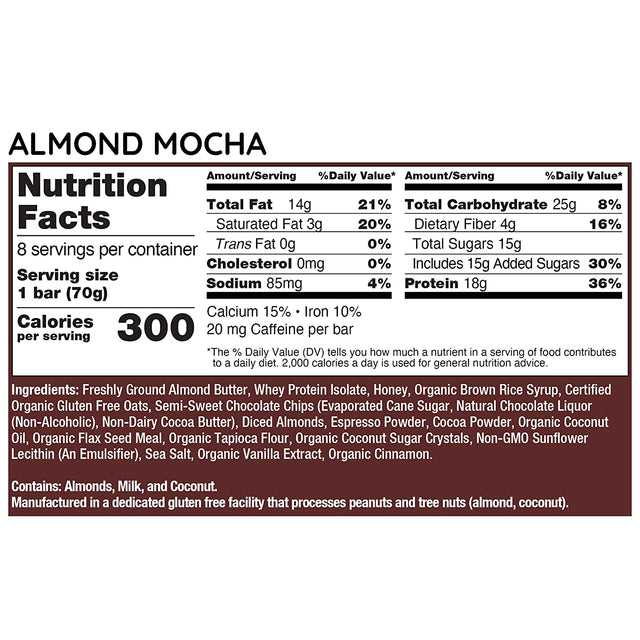 G2G Protein Bar, Almond Mocha, Real Food Ingredients, Refrigerated for Freshness, Healthy Snack, Delicious Meal Replacement, Gluten-Free, 8 Count (Pack of 8)