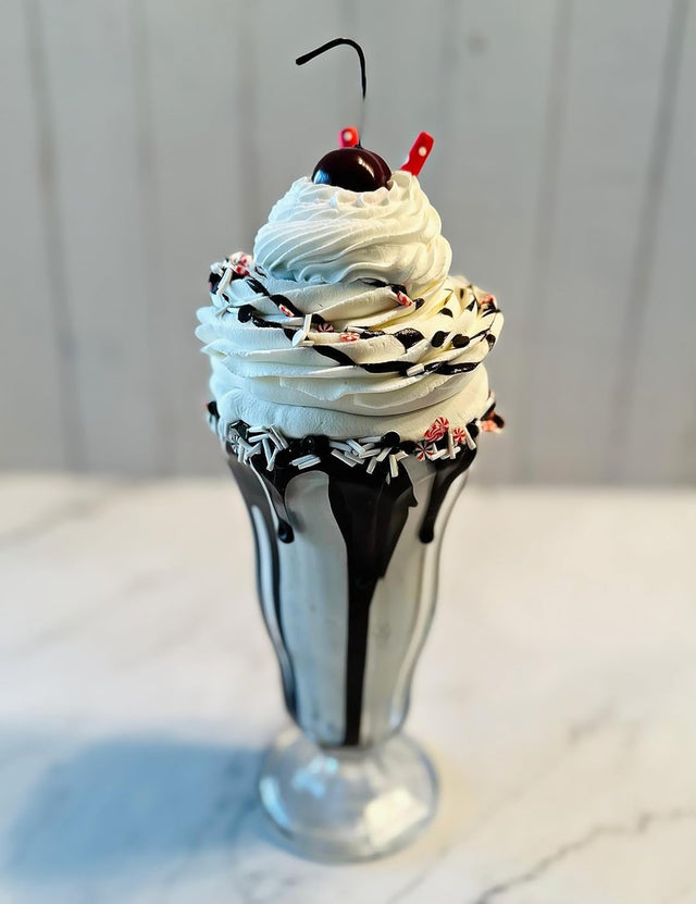 Fake Cupcakes & Cake – Artificial for Display – Faux Decorations for Home & Kitchen - Fake Food Desserts - Fake Milkshake Chocolate Peppermint Crazishake Tall Glass Parfait