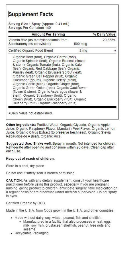 Garden of Life Mykind Organics Organics B12 Spray, 2Oz Liquid