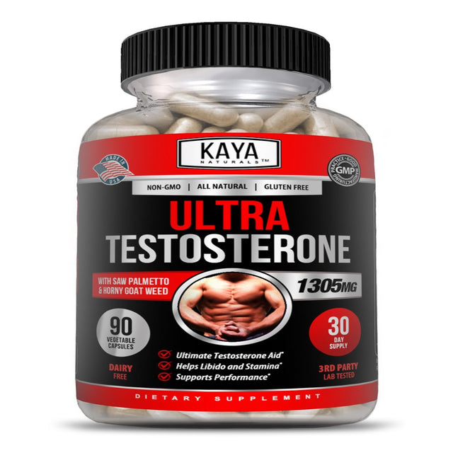Kaya Naturals Ultra Testosterone 90Ct, Muscle & Testosterone Support, Bodybuilding - 1305Mg