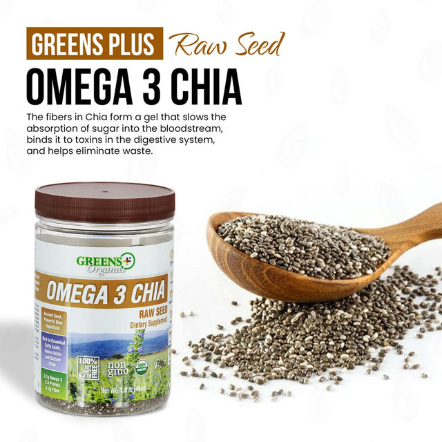 Greens plus Organic Omega 3 Chia Ancient Raw Seed | Dietary Supplement | 1 Lb Jar