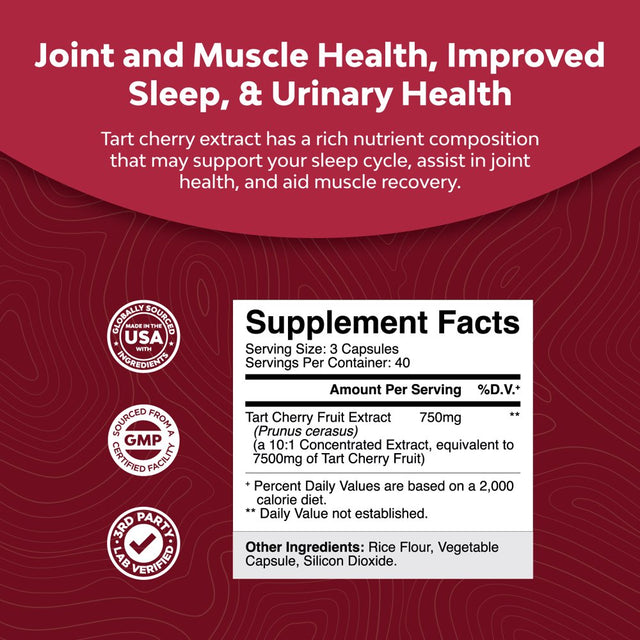 Advanced Tart Cherry Extract Capsules - Extra Strength 750Mg per Serving Equivalent Uric Acid Cleanse and Joint Support Supplement - Muscle Recovery Supplement for Uric Acid Support