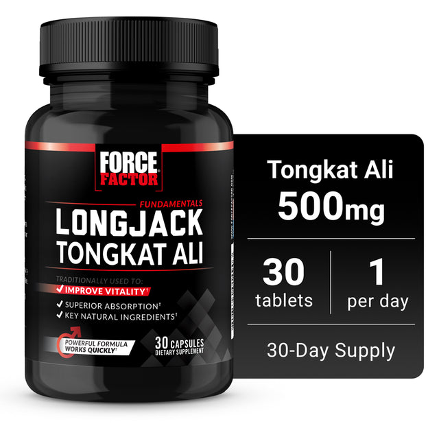 Force Factor Longjack Tongkat Ali 500Mg, Vitality Supplement for Men, 30 Capsules