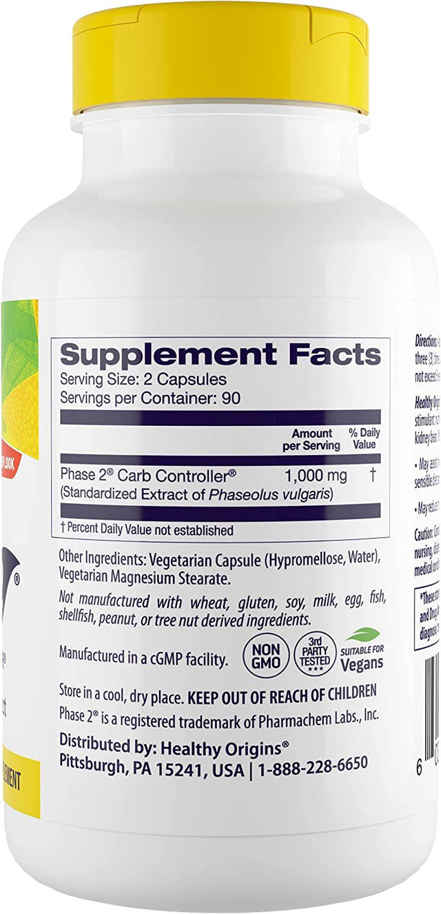 Healthy Origins Phase 2 White Kidney Bean Extract, 500Mg, Capsules, 180 Ea