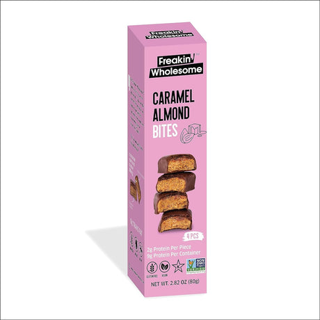 Freakin' Wholesome Chocolate Covered Caramel Almond Bites, High Protein Snacks 2.82 Ounces per Box. (Pack of 3). Vegan Gluten Free