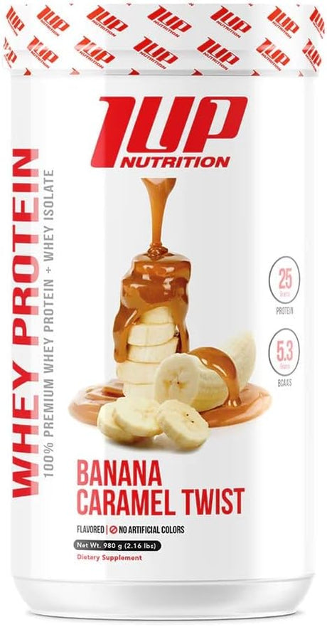 1UP Whey Protein Banana Caramel Twist | Pure Whey Protein | Promotes Lean Muscle Growth | Supports Muscle Recovery | Improves Strength