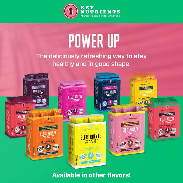 KEY NUTRIENTS Electrolytes Powder Packets - Refreshing Watermelon 20 Pack Hydration Packets - Travel Hydration Powder - No Sugar, No Calories, Gluten Free - Made in USA