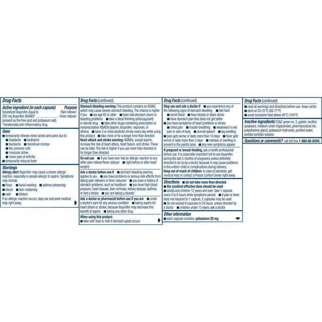 Advil Liqui-Gels Pain and Headache Reliever Ibuprofen, 200 Mg Liquid Filled Capsules, 20 Count