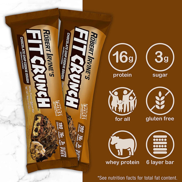 FITCRUNCH Snack Size Protein Bars, Designed by Robert Irvine, World’S Only 6-Layer Baked Bar, Just 3G of Sugar & Soft Cake Core (Chocolate Chip Cookie Dough)