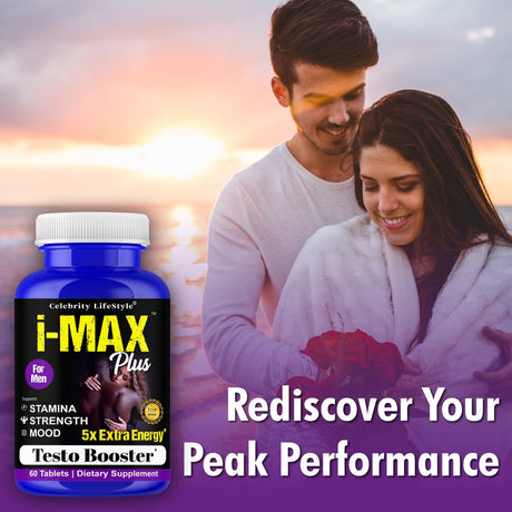 I-Max plus Testosterone Booster Vitamin Supplement, Increase Energy, with Tribulus, Maca & Tongkat 60 Tablets