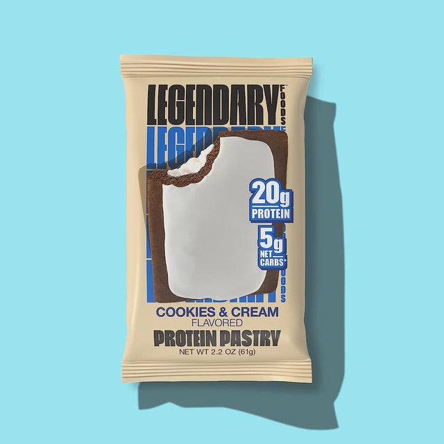 Legendary Foods 20 Gr Protein Pastry | Low Carb, Tasty Protein Bar Alternative | Keto Friendly | No Sugar Added | High Protein Breakfast Snacks | Gluten Free Keto Food - Cookies and Cream (8-Pack)