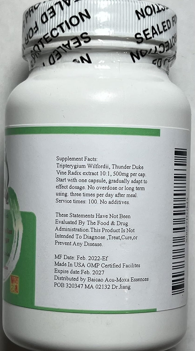 100 * 500Mg Vegi-Capsules of Tripterygium Wilfordii, Thunder God Vine Root, Lei Gong Teng 10:1 Granules 50G by Baicao (100)