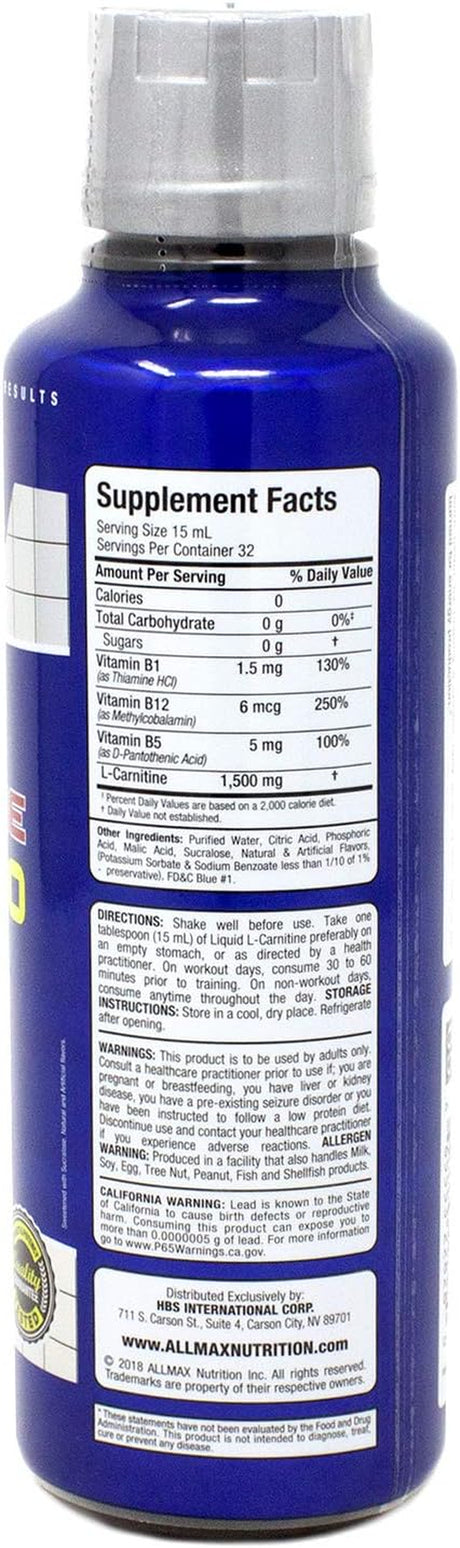 ALLMAX Liquid L-Carnitine 1500, Blue Raspberry, 16 Oz (473 Ml)