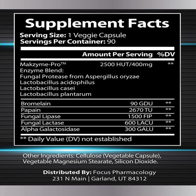 Focus Pharmacology Digestive Enzymes and Priobiotics Blend - 60 Ct Protease, Lipase, Lactase, Galactosidase, Acidophilus, Casei, Plantarum