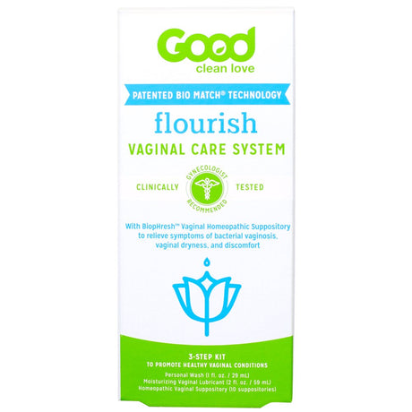 Good Clean Love: Flourish Vaginal Care System®, 30-Day Regimen, Relieves Itching & Irritation, Includes Personal Wash (1 Oz), Moisturizing Vaginal Gel (2 Oz) & Suppositories (10 Capsules)