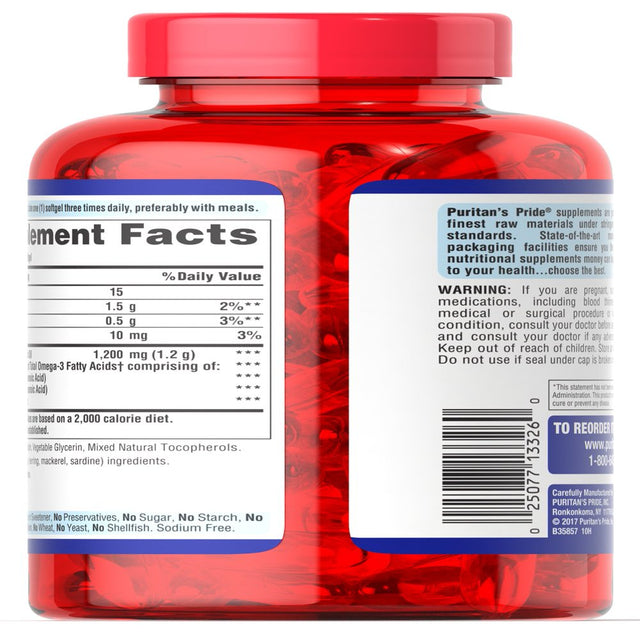 Puritan'S Pride Omega-3 Fish Oil 1200 Mg (360 Mg Active Omega-3) - 100 Softgels