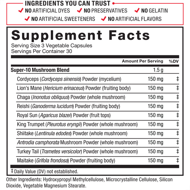 Force Factor Modern Mushrooms Capsules, Mushroom Supplement to Support Energy, Focus, Immunity, & Digestion with Cordyceps, Turkey Tail, Chaga, Reishi, Lion’S Mane, Shiitake, 90 Vegetable Capsules