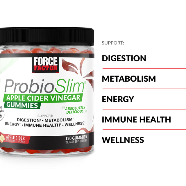 Force Factor Probioslim Apple Cider Vinegar Gummies, ACV Supplement for Weight Loss, 120 Gummies