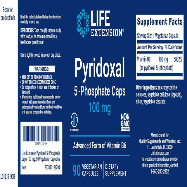 Life Extension Pyridoxal 5-Phosphate (P5P) 100 Mg, 90 Vegetarian Capsules