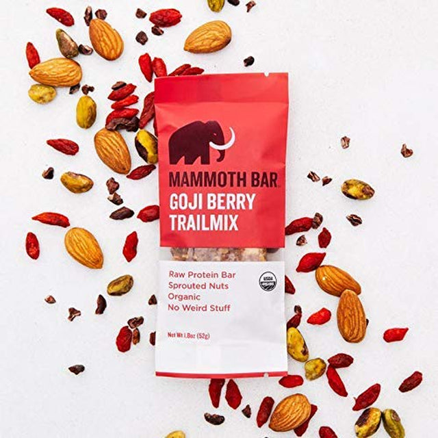 Goji Berry Trailmix Bar- Paleo, Gluten Free and Raw by Mammoth Bar, Organic10-12G Protein, 1.8 Oz. Bar (10 Bars)