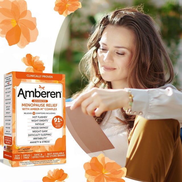 Amberen Multi-Symptom Menopause Relief Supplements for Women, Hot Flash & Night Sweats Relief, 60 Count