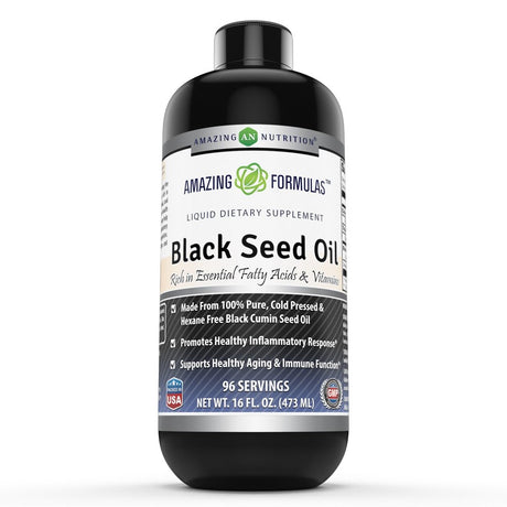 Amazing Formulas Black Seed Oil Natural Dietary Supplement - Cold Pressed Black Cumin Seed Oil from 100% Genuine Nigella Sativa - 16 Oz. Bottle