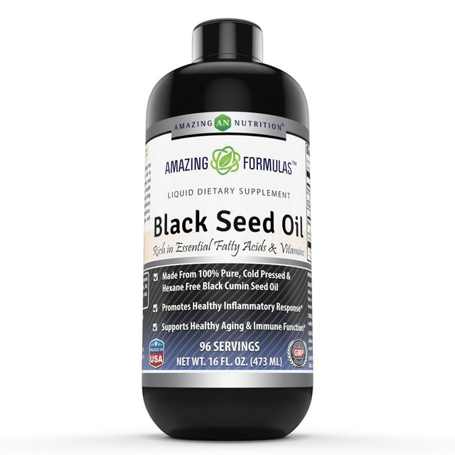Amazing Formulas Black Seed Oil Natural Dietary Supplement - Cold Pressed Black Cumin Seed Oil from 100% Genuine Nigella Sativa - 16 Oz. Bottle