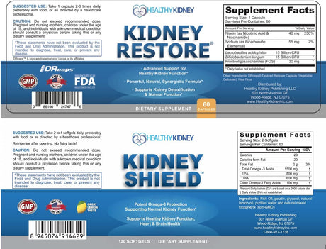 Kidney Restore & Kidney Shield 2-Pack Bundle for Kidney Cleanse, Support Kidney Function, Renal Health and More