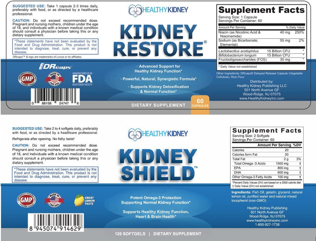 Kidney Restore & Kidney Shield 2-Pack Bundle for Kidney Cleanse, Support Kidney Function, Renal Health and More