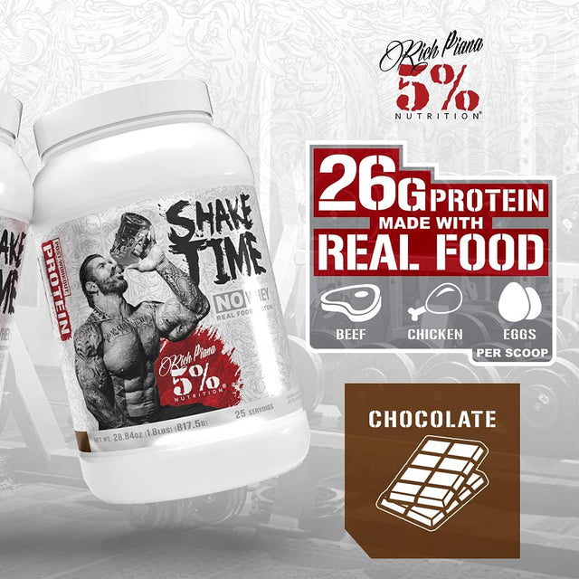 5% Nutrition Rich Piana Shake Time | No-Whey 26G Animal Based Protein Drink | Grass-Fed Beef, Chicken, Whole Egg | No Sugar, Dairy, or Soy (Chocolate)