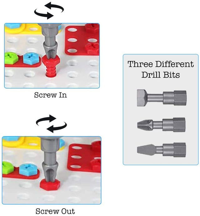 Gara Kids Construction Toy Set, 224 Pcs Peg Board Puzzle STEM Building Toy, 2-In-1 Preschool Learning Creative Toys, Take Apart Toy with Electric Drill for Children 3-10 Years Old