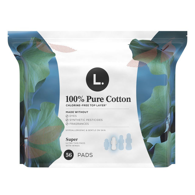 L. Ultra Thin Pads, Super Absorbency, 56 Ct, 100% Pure Cotton Top Layer
