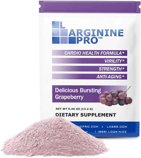 L-ARGININE PRO Supplement On-The-Go Single Serve Travel Packets - 5,500Mg of L-Arginine plus 1,100Mg L-Citrulline (Grape Berry, 30 Packets)
