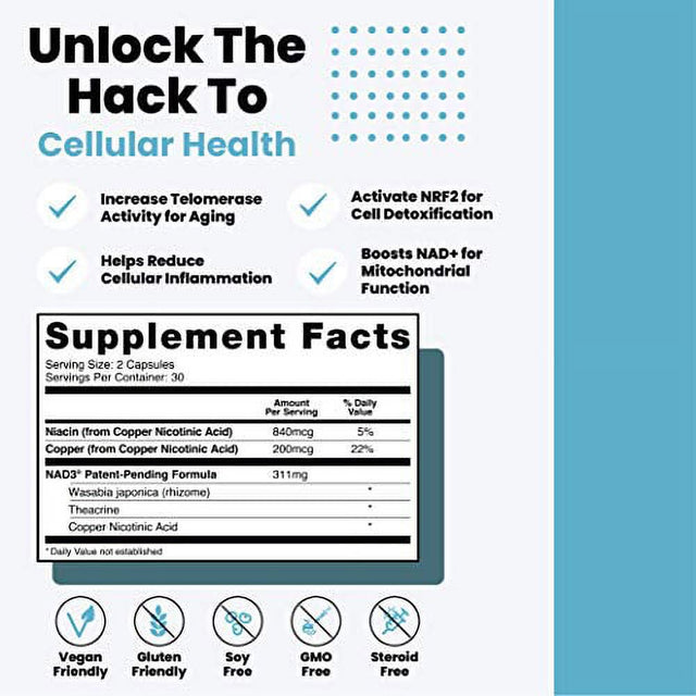 HPN NAD+ Booster (NAD3), anti Aging Cell Booster, NRF2 Activator, Nicotinamide Riboside Alternative, True NAD Supplement Cell Regenerator Provides Natural Energy, Longevity, and Cellular Hea