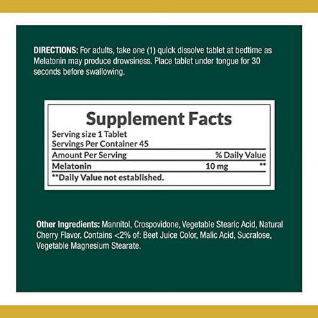 Nature'S Bounty Melatonin, 100% Drug Free Sleep Aid, Dietary Supplement, 10 Mg, 45 Count