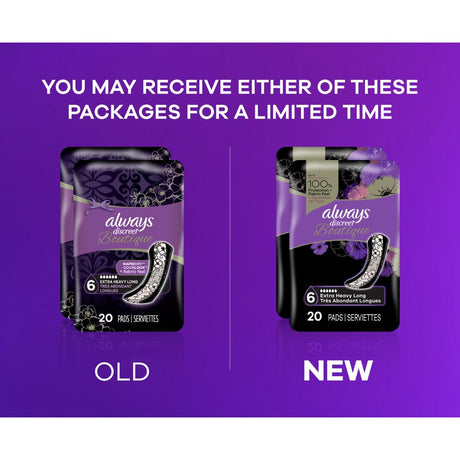 Always Discreet Boutique Incontinence Pads, Extra Heavy Absorbency, Long Length, 40 CT